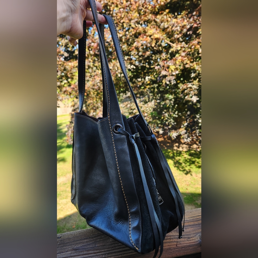 Coach Harmony Hobo Black Leather and Suede Maroon Interior with Yellow Stitching